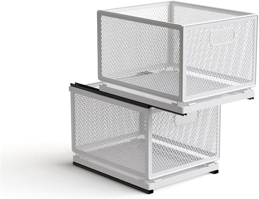 Pull Out Cabinet Organizer, Slide Out Drawers Fixed with Adhesive Nano Film, Pantry Shelves Sliding Drawer Storage Organization for Kitchen (Double Layer 11.8 * 9.4 * 16.6inch/30 * 24 * 42.4cm)