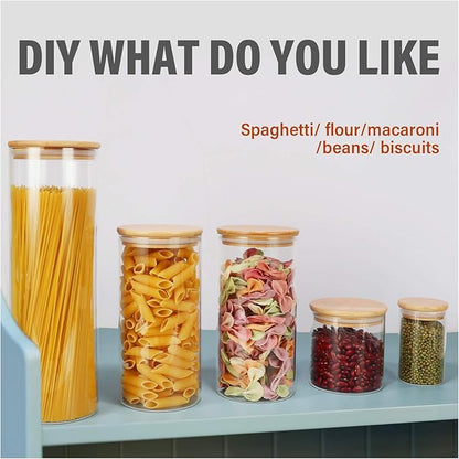 Glass Food Storage Containers Jars with Airtight Bamboo Lid 30 oz 8 pcs, 890 ml Pantry Organization Jar, Glass Terrarium with Lid, Spice, Flour and Sugar Container, Canister Set for Kitchen Counter