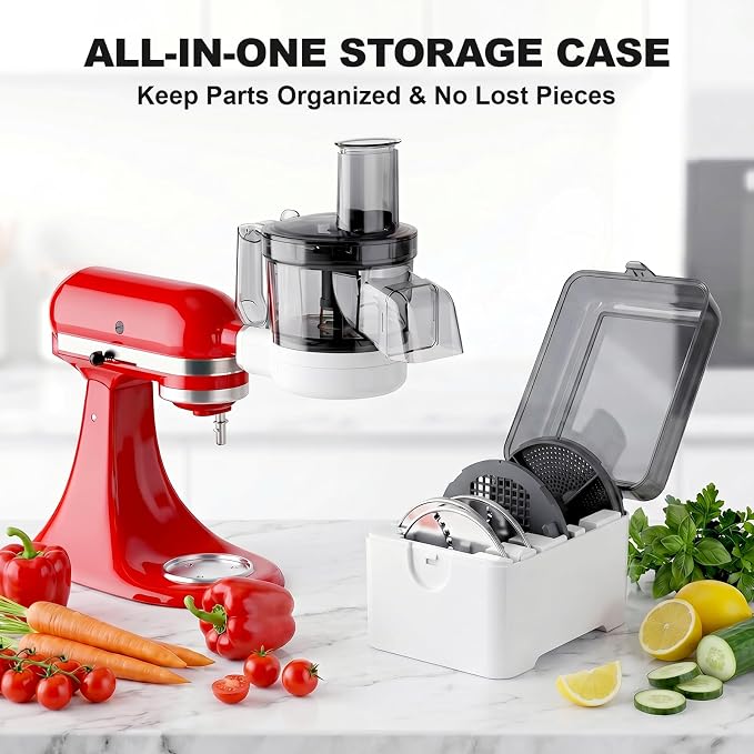 COFUN 5-in-1 Food Processor for KitchenAid | Multifunctional Chopper Attachment, Dicing/Slicing/Shredding/Strip Cutting/Sauce Discs, Storage Case
