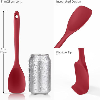 600ºF Heat Resistant Silicone Spoons: U-Taste Flexible Baking Spoon Spatula & Cooking Scoop Spoonula, Seamless Soft Kitchen Utensils for Serving, Scraping, Scooping in Non-Stick Cookware (Red)