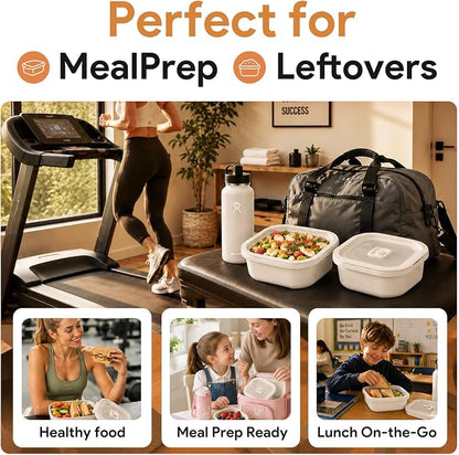 3 Pack Food Storage Containers with Easy-Open Vent Lids, Leak Resistant BPA-Free Meal Prep Containers, Microwave Freezer Dishwasher Safe, Stackable Food Containers,White, 17oz 34oz 51oz