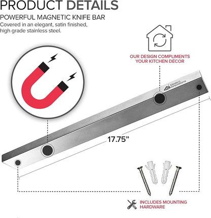Modern Innovations 18 Inch Stainless Steel Magnetic Knife Bar - Use as Knife Holder, Rack, Strip, Kitchen Utensil and Tool Holder