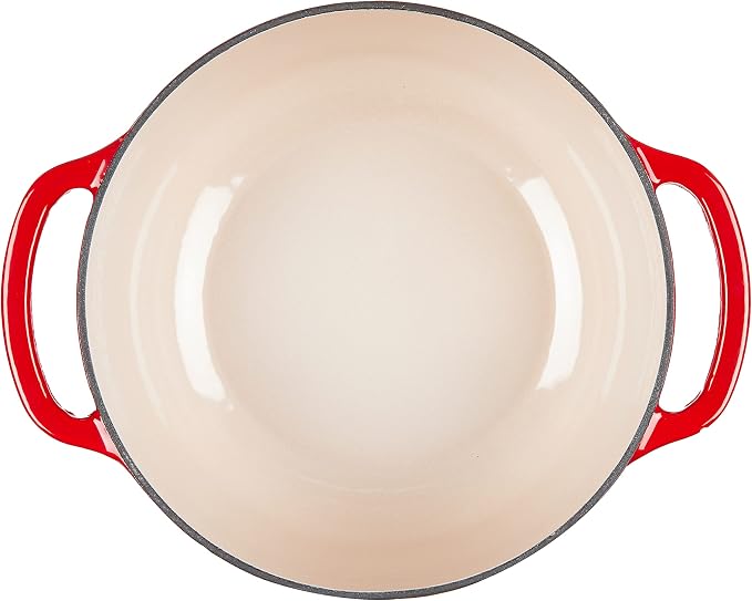 Lodge 4.5 Quart Enameled Cast Iron Dutch Oven with Lid – Dual Handles – Oven Safe up to 500° F or on Stovetop - Use to Marinate, Cook, Bake, Refrigerate and Serve – Solid Red