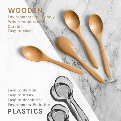 4 PCS Small Wooden Spoons, 5.8 Inch Honey Spoons for Tea, Schima Wooden Honey Teaspoon for Coffee, Little Tiny Wood Spoons, Bamboo Table Spoon for stirring, Wooden Spoons for Utensils Set