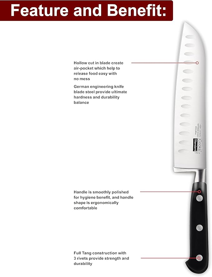Cooks Standard Classic Cutlery, High Carbon Stainless Steel Knives Set, 8" Chef's Knife and 7" Santoku Knife, Ergonomic Handle, 2-Piece