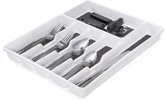 Copco Basics 6 Compartment Drawer Organizer, 15.7-Inch, White and Charcoal Gray