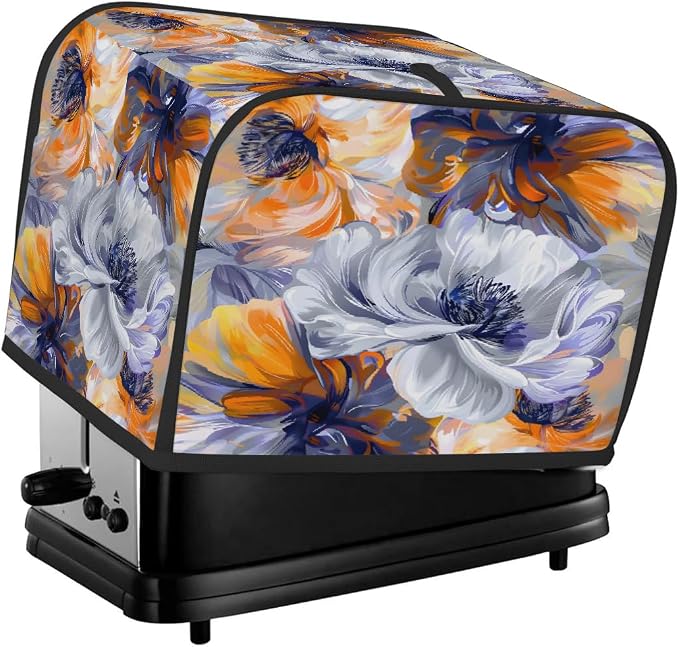 Floral Pattern Beautiful Toaster Cover 2 Slice Wide Slot Washable Kitchen Appliance Covers Fingerprint Bread Machine Dust Cover Small Toaster Oven Accessories Covers Bread Maker Bag Women Gift