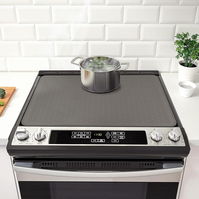 Stove Top Cover for Electric Stove- Range Covers for Electric Stove,Silicone XXL Dish Drying Mat, Glass Cooktop Covers, Flat RV Range top Mats (Gray, 28"x20")