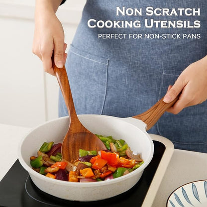 Wooden Spoons for Cooking 7Pcs Natural Acacia Wooden Utensils Set, Wooden Spoon, Spatula, Salad Fork for Cooking,Serving, Stirring, Heat-Resistant, Non-stick Wood Kitchen Utensil Sets