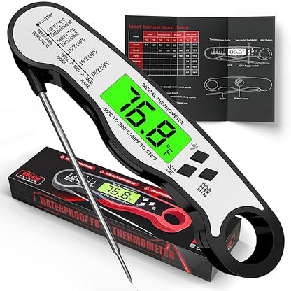 Fast Instant Read Meat Thermometer with Backlight - Waterproof Digital Food Probe for Grilling, Cooking, Baking & Candy Making - Kitchen & BBQ Essential(Black)