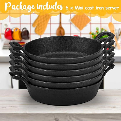 Ziliny Mini Cast Iron Skillets 7 x 7 x 1.7 Inch Cast Iron Pan Small Ramekin Set Black Casserole Dish Cookware Oven Safe Mini Skillets for Kitchen Indoor Outdoor Picnic (6 Pack)