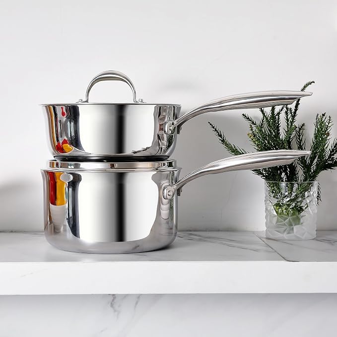 KEAWELL K3 Premium 3-Quart Tri-Ply Fully Clad Stainless Steel Saucepan with Lid, Induction & Oven Safe up to 600°F, Even Heating, Professional Cookware for All Stovetops (3-Qt)