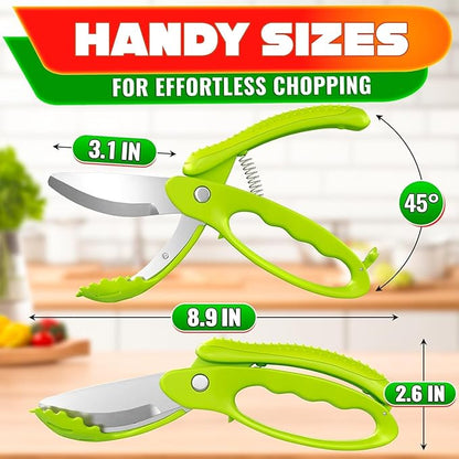 Salad Scissors for Chopped Salad – Multiblade Cooking Scissors for Kitchen With Spring-loaded System & Anti-slash Head for Fast Double Cutting – 8.9" Handy Size Lettuce Chopper, Stainless Steel Blades