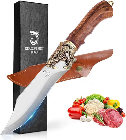 DRAGON RIOT Razor Sharp Chef Knife for Cooking, Hand Forged Meat Cutting Kitchen Knife with Sheath & Ergonomic Handle, Cooking Knife for Kitchen Home Gift Box