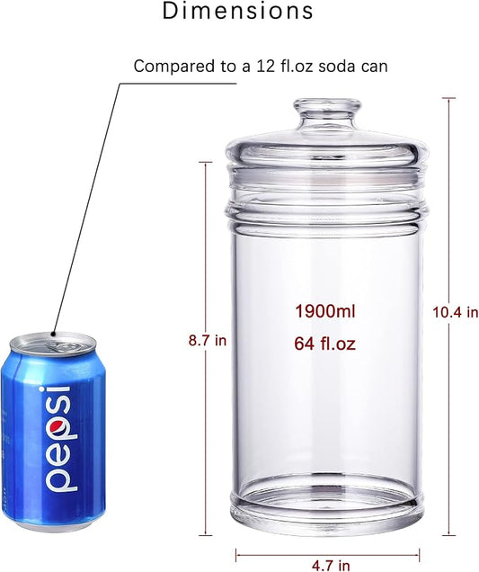 64 oz Reinforced Large Acrylic Storage Jar, Airtight Lid Cookie Jar | Ideal Canisters for Cookies, Dried Fruits, Nuts, Herbs,Cereals,etc
