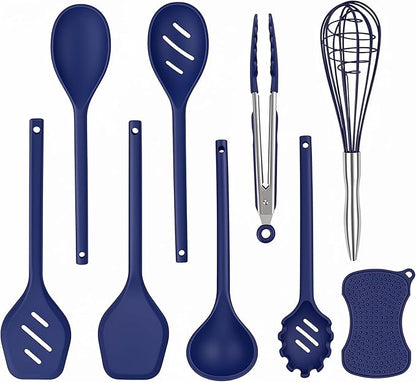Kitchen Utensils Set,9 PCS Silicone Cooking Utensils Set Spatula Set,Non Toxic Cooking Utensils,Tongs,Spoon,Whisk,Brush,BPA Free Kitchen Gadgets for Non-Stick Cookware,Home Essential(Blue-9P)