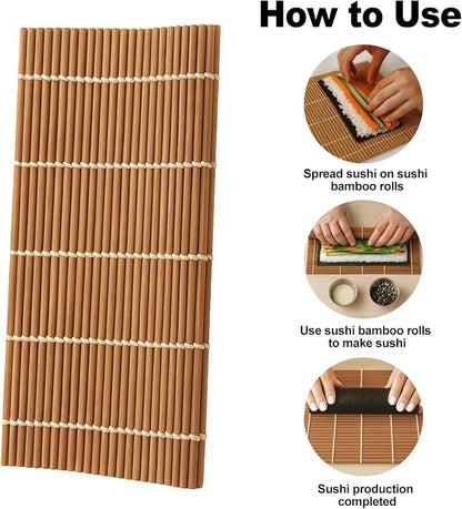Bamboo Sushi Rolling Mat, Sushi roll maker, Sushi making kit, Bamboo Sushi Rolling Mat Carbonized Color (light brown, 1pcs)