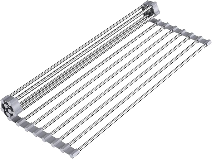 Sink Drying Rack, 17.5" X 11.8", Roll Up Dish Drying Rack for Kitchen, Gray