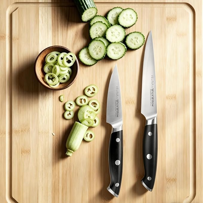 WICKWILLOW 3.5 Inch Paring Knife - Razor Sharp German Steel - Small Kitchen Knife for Home Cooks - Peeling, Trimming & Precision Work - Full Tang & Ergonomic Handle - Gift Box - Velina Series
