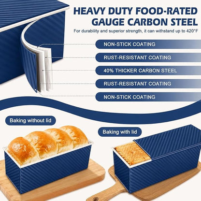 Bread Loaf Pan with Lid-2Pack, 2.2LB & 1LB | Food-Grade Nonstick Coating, Easy Release, Perfect Loaf Shape, Corrugated Design, Oven Safe up to 450°F