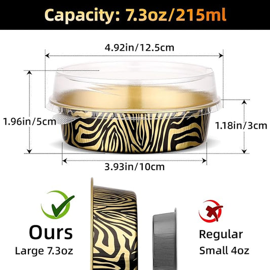 Beasea Disposable Ramekins with Lids, 120 Pack 7.3oz Mini Pie Tins Small Aluminum Foil Pie Tart Cake Baking Pans Individual Round Creme Brulee Containers for Party - Tiger Stripes