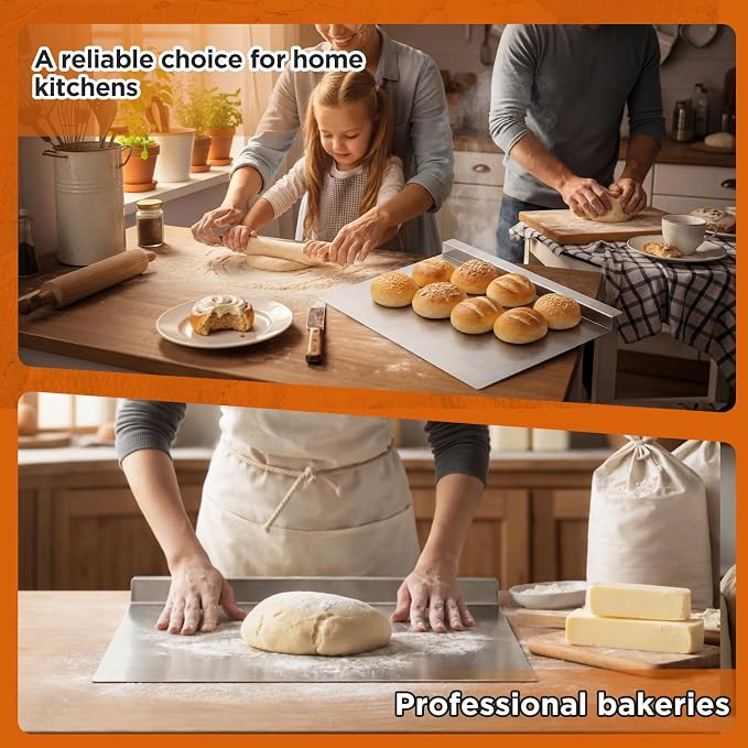 Gisafai 2 Pack 20 x 14 Inch Flat Cookie Sheet, Aluminum Nonstick Baking Sheet Tray Pan, Extra Large, Warp Resistant, Raised Edge for Easy Grip, for Commercial Home Baking, Cookies, Bread & Pizza