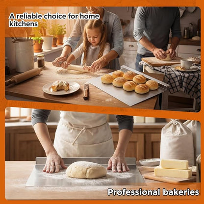 Gisafai 2 Pack 20 x 14 Inch Flat Cookie Sheet, Aluminum Nonstick Baking Sheet Tray Pan, Extra Large, Warp Resistant, Raised Edge for Easy Grip, for Commercial Home Baking, Cookies, Bread & Pizza