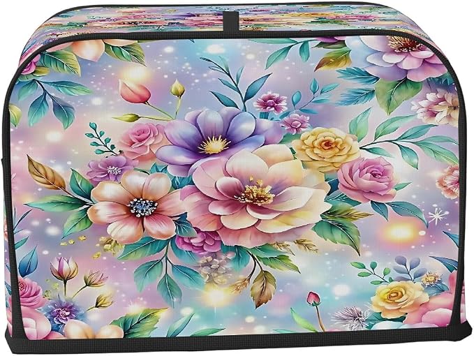 Flower Spring Toaster Cover 4 Slice Wide Slot Washable Toaster Covers | Rainbow Art Dust and Fingerprint Protection Bread Maker Covers for Kitchen Accessories Decor Bakeware Women Gift