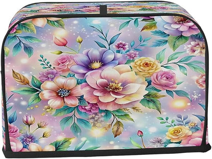 Flower Spring Toaster Cover 2 Slice Wide Slot Washable Toaster Covers | Rainbow ArtDust and Fingerprint Protection Bread Maker Covers for Kitchen Accessories Decor Bakeware Women Gift