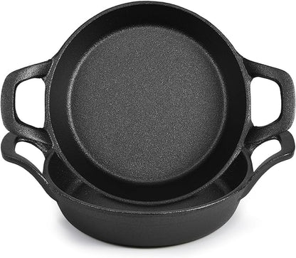 Ziliny Mini Cast Iron Skillets 6.3 x 6.3 x 1.5 Inch Cast Iron Pan Small Ramekin Set Black Casserole Dish Cookware Oven Safe Mini Skillets for Kitchen Indoor Outdoor Picnic (2 Pack)