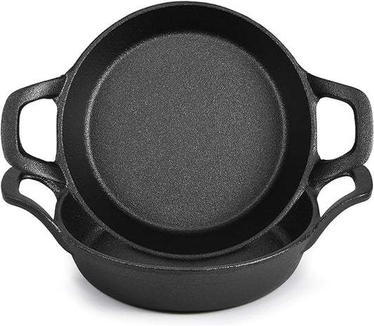 Ziliny Mini Cast Iron Skillets 6.3 x 6.3 x 1.5 Inch Cast Iron Pan Small Ramekin Set Black Casserole Dish Cookware Oven Safe Mini Skillets for Kitchen Indoor Outdoor Picnic (2 Pack)
