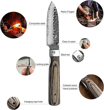 SENBON 440A Forged Stainless Steel Sharp Folding Chef Knife Peeling Utility Fruit Knife Colorful Wood Handle Camping Barbecue Outdoor Portable Fruit Knife