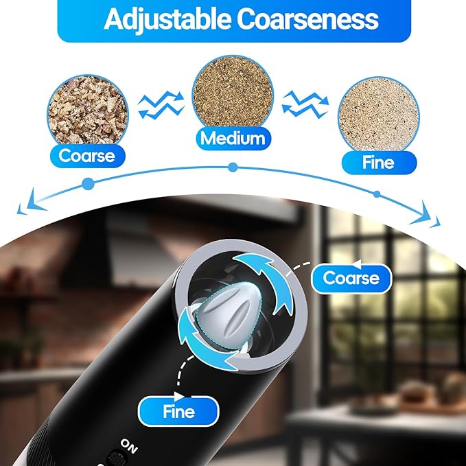 MealHelper Rechargeable Gravity Electric Salt and Pepper Grinder Set with LED Light, Type-C Fast Charging, Adjustable Coarseness, Large Capacity Grinder for Kitchen, Restaurant & Outdoor, (2 Pack)