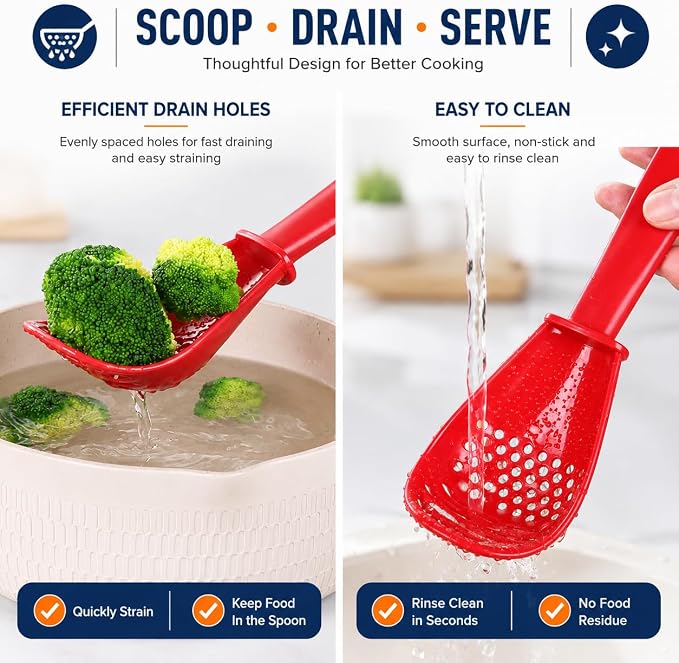 3 Pack Multifunctional Kitchen Cooking Spoon, Muulaii 6 in1 Kitchen Gadgets Strainers for Egg Yolk Separator- Grater Masher- Colander Skimmer Scoop