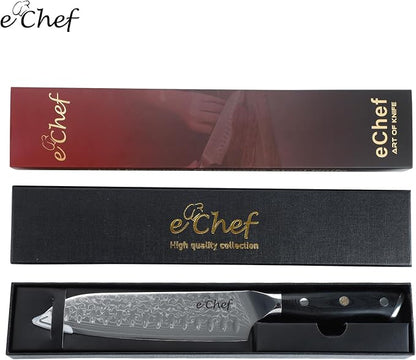 Damascus Santoku Knife 7-Inch, Professional Meat and Vegetable VG-10 Steel Kitchen Knife, G10 Bionic Wood Grain Handle Sharp Chef Knife, Comes with Gift Box (7-inch Santoku Knife)