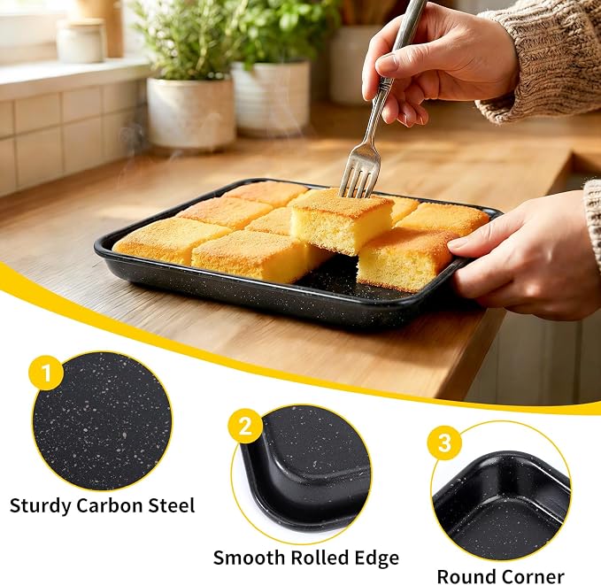 Beasea Small Baking Sheet Pan, 2 Pack 8.5x6.5 Inch Mini Small Cookie Sheets for Individual Baking Cooking Serving, Cookie Roll Cake Brownie Pan Tray for Oven - Black Speckle