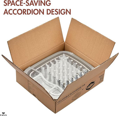Hakan Collapsible Dish Drying Rack | Foldable Dish Drainer | Space Saving Kitchen Storage Tray Multipurpose Tub with Drain, 9L