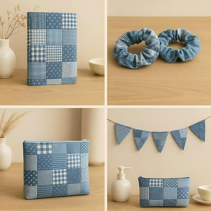 Cotton Satin Patchwork Fabric Panel – 35 Designs, 20×20 cm Squares, Single Piece 150×110 cm, Blue Patchwork Quilt Fabric (Blue Harmony Patchwork Set, 35pcs 8x8 inch)