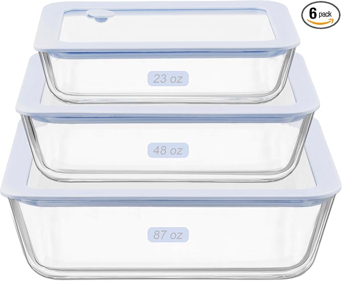 Urban Green Glass Food Container Set with Silicone Glass Lid, 3 Pack, Airtight, LeakProof, 100% Plastic Free, Meal Prep Food Storage Containers