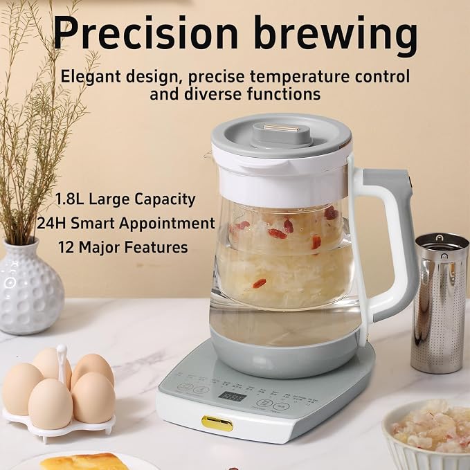 Health Pot Electric Kettle with Infuserand stew pot,Smart Fruit Hot Tea Maker, Temperature Control and Tea Keep Warm, 12 Functional Procedures, 1.8 Liters of Capacity
