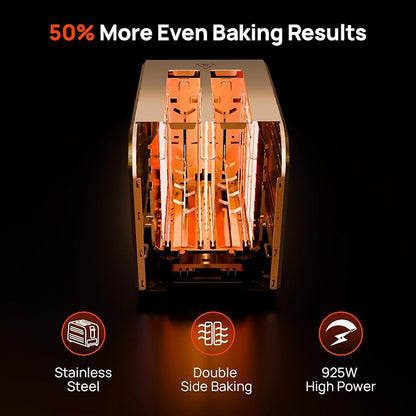Toaster 2 Slice, Consciot Smart Touch Screen Toasters with 6 Browning Levels, Timer, Reheat/Defrost/Cancel, Extra-Wide Slots, Removable Crumb Tray, Auto Pop-up & Anti Jam, Peak 925W, Stainless Steel