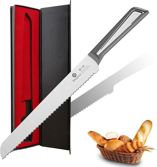 imarku Serrated Bread Knife 10 Inch, Japanese Razor Sharp High-Carbon Stainless Steel Bread Cutting Knife with Ergonomic Handle for Homemade Bread/Sourdough/Bagels/Cake Clean Low-Crumb Cuts
