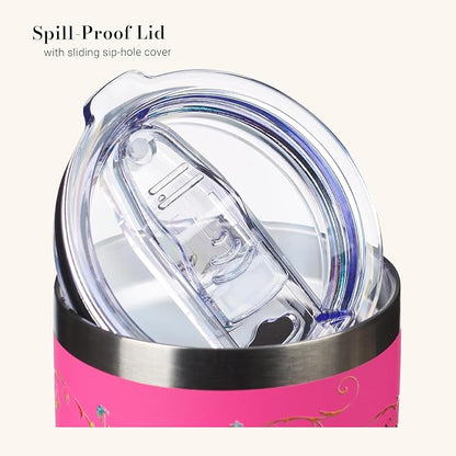 Christian Art Gifts Stainless Steel Double Wall Vacuum Insulated Travel Mug 18 oz Butterfly Pink BPA-free Tumbler with Retractable Lid Inspirational Scripture for Women - Be Still -Psalm 46:10