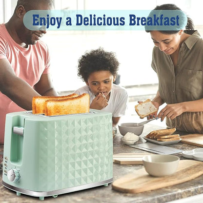 Toaster 2 Slices, Toasters Wide Slot, Bread Toaster with Cancel, Bagel, Defrost Function, Bagel Toasters with Removable Tray & 6 Temperature Settings, Green