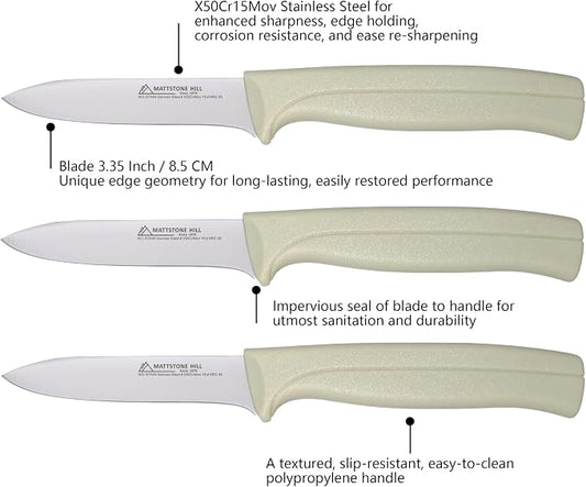 Paring Knife Set, MATTSTONE HILL Kitchen Knife Set - kitchen Prep knives, Fruit & Vegetable Knife Set, Premium German Steel, White Handle