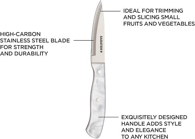 Sabatier Triple Riveted Paring Knife, 3.5-Inch, High-Carbon Stainless Steel, Razor-Sharp Kitchen Knife to Cut Fruit, Vegetables and more, White