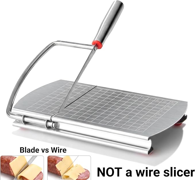 Faat3Coi4 Cheese Slicer with Blade for Block Cheese, Handheld Cheese Cutter Board, Stainless Steel Cheese Cutting Board for Block Cheese, Butter, Sausages, Fruits Kitchen Gadget