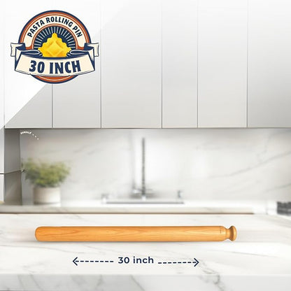 Mattarello Pasta Rolling Pin – Handmade Italian Tool for Authentic Pasta Making – The Original Design Beech Wood – Extra Long (30 inch)