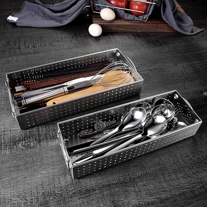 304 Stainless Steel Cutlery Tray Drawer Organizer - Mesh Kitchen Utensil Drawer Organizer/Silverware Storage Kitchen Utensil Flatware Tray - 11.3x4.1x2.0 Inch