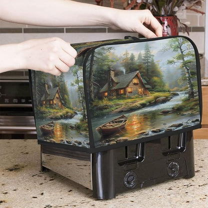 Forest Green Toaster Cover 2 Slice Wide Slot Washable Toaster Covers | Cabin Art Dust and Fingerprint Protection Bread Maker Covers for Kitchen Accessories Decor Bakeware Women Gift
